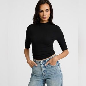Express•Essential Fitted Ribbed Mock Neck Elbow Sleeve Tee•Size S•NWT
